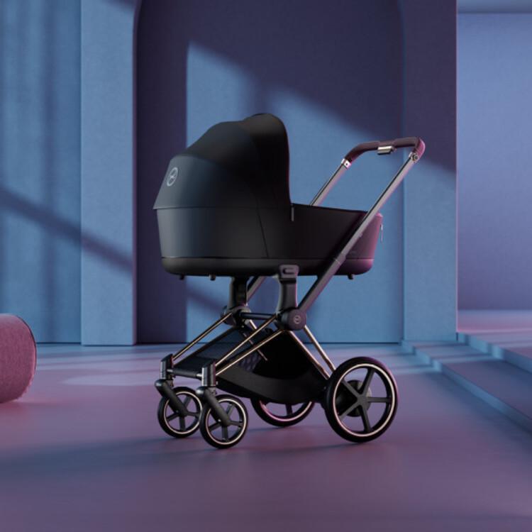 Cybex E-Priam 2 Stroller - Rose Gold/Brown Frame and Sepia Black Seat Pack - Premium Comfort and Versatility